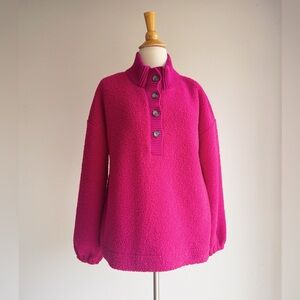 LOFT Fleece Snap Pullover — Bright Berry Sherpa — Cozy Winter Layer (XL)